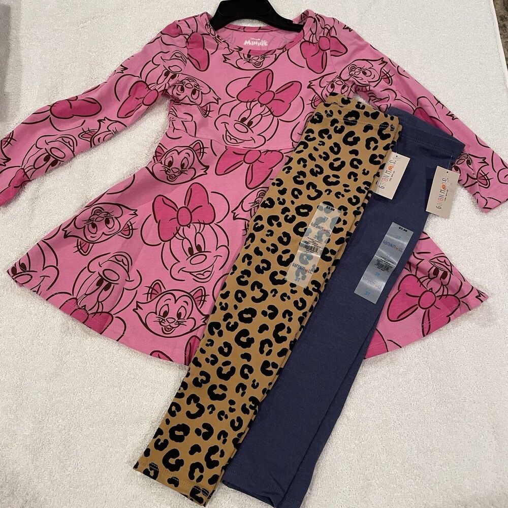 Girl Toddler Clothes Set Of 3 Size 3T Minnie Mouse Dress And 2 Leggings NWT